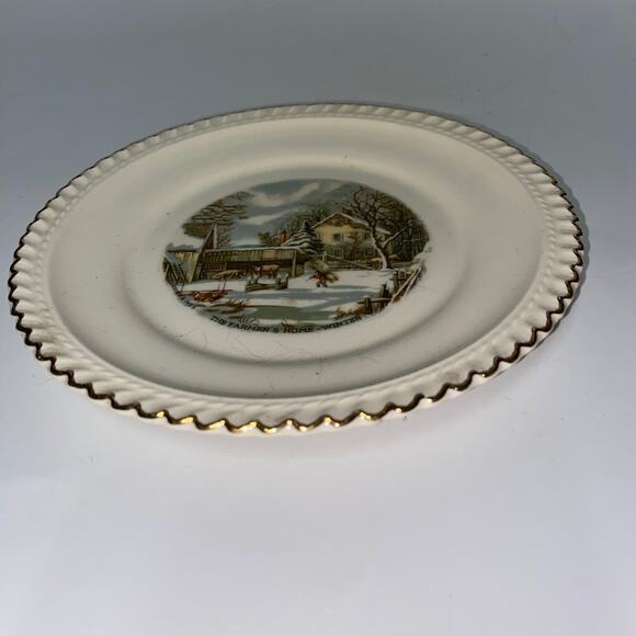 Harkerware The Farmer's Home Winter Plate Gold Trimmed 6" - Picture 4 of 6